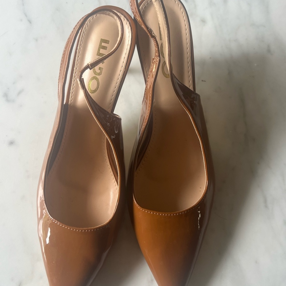 EGO Women's Brown Patent Slingback Heels